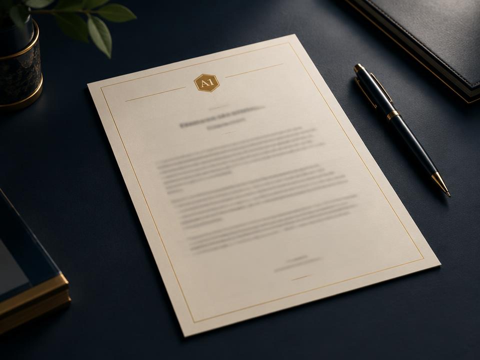 Aperçu de remplacement d'un rapport Faros : document crème à filet or sur bureau marine